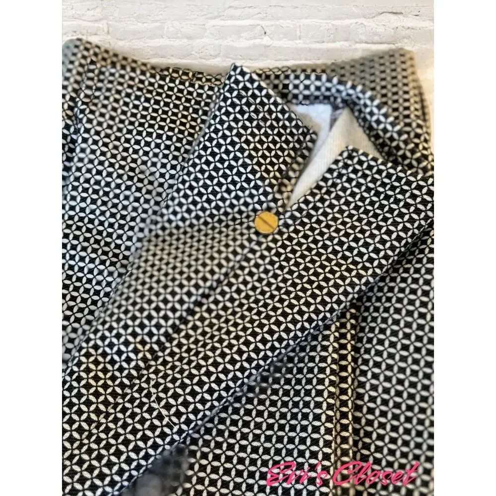 MICHAEL KORS Women's Pants Trousers Black White Geometric Print Square Size L